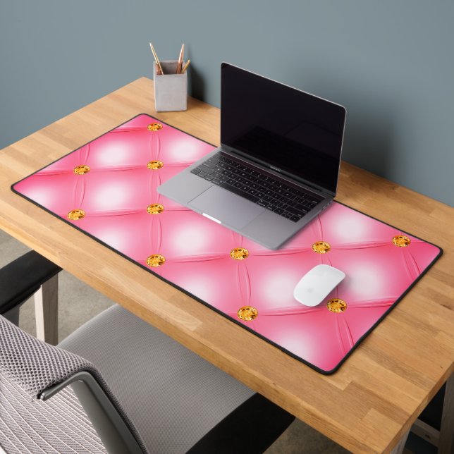 Gold Diamond Tufted Pink Desk Mat (Office 2)