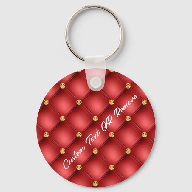 Gold Diamond Tufted Red Leather Text Name Keychain (Front)