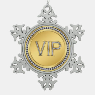 Gold Diamond VIP Christmas Snowflake Pewter Christmas Ornament
