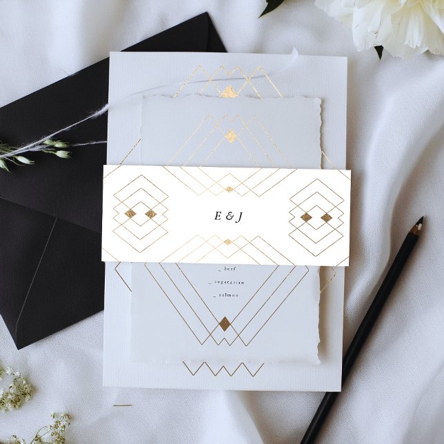 Gold Diamond White Geometric Deco Gatsby Wedding Invitation Belly Band (Creator Uploaded)