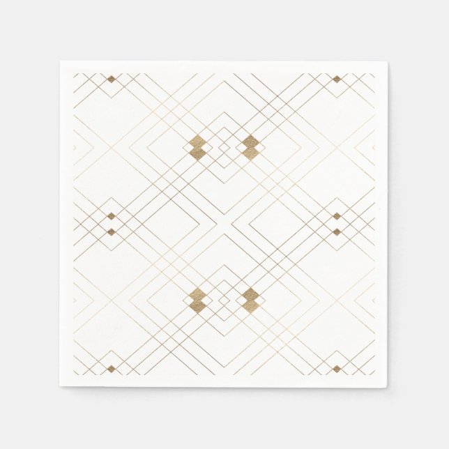 Gold Diamond White Geometric Deco Gatsby Wedding Napkin (Front)