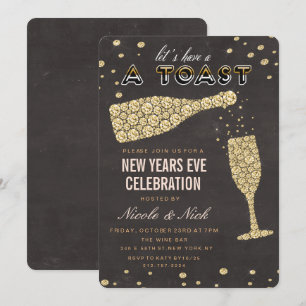 Gold Diamond Wine Glass New Years Eve Invitation
