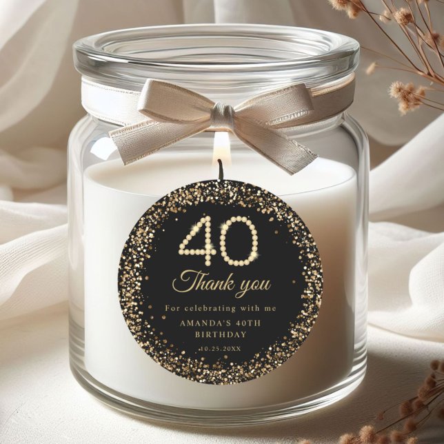 Gold Diamonds 40th Birthday Thank you Sticker (Gold Diamonds 40th Birthday Party Thank you stickers)