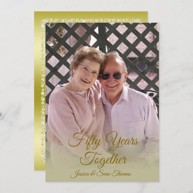 Gold Diamonds 50th Wedding Anniversary Photo Invitation (Front/Back)