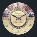 Gold Diamonds Abstract 25th Wedding Anniversary  Large Clock<br><div class="desc">Elegant gold diamonds on gold glitter and abstract background.</div>