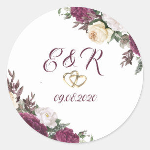 Gold Diamonds Burgundy Floral Hearts Wedding Classic Round Sticker