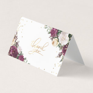 Gold Diamonds Burgundy Floral Thank You Card