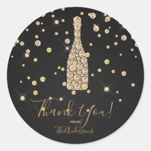 Gold Diamonds Champagne Toast Celebration Favour Classic Round Sticker
