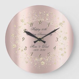 Gold Diamonds Confetti Rose Gold Anniversary Large Clock