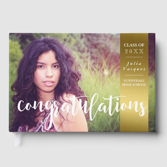 Gold & Diamonds Custom Photo Graduation Guest Book (Front)
