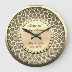 Gold Diamonds,Damask  25th Wedding Anniversary Large Clock