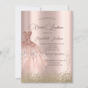 Gold Diamonds Dress Rose Gold Bridal Luncheon Invitation