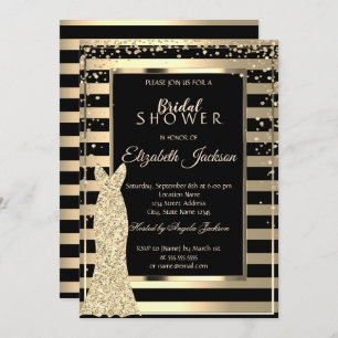 Gold Diamonds, Dress Striped Frame Bridal Shower Invitation
