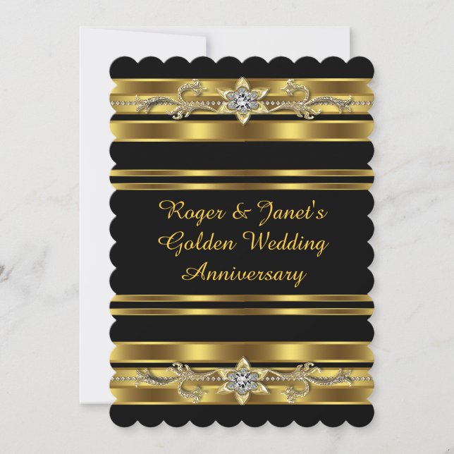 Gold Diamonds Elegant 50th Wedding Anniversary Invitation (Front)