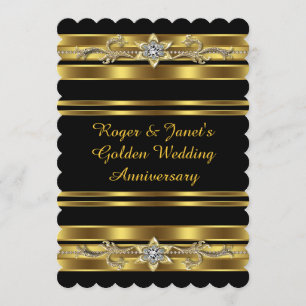 Gold Diamonds Elegant 50th Wedding Anniversary Invitation