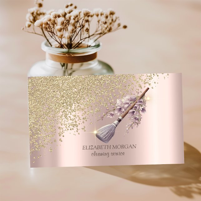  Gold Diamonds Floral Broom Maid Cleaning House  Business Card (Creator Uploaded)