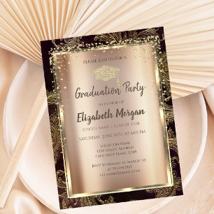 Gold Diamonds Floral Damask Graduation Invitation
