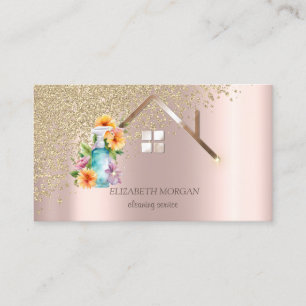 Gold Diamonds Floral Spray Bottle Cleaning House   Business Card