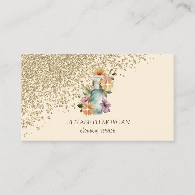 Gold Diamonds Floral Spray Bottle Cream Business Card (Front)