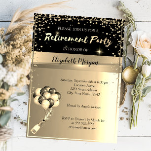 Gold Diamonds Frame, Ballons, Retirement Party Invitation