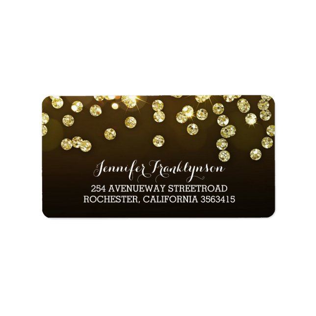 Gold Diamonds Glitter Wedding Label (Front)