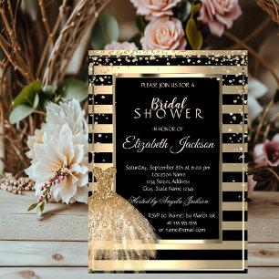 Gold Diamonds,Gold Dress Striped  Bridal Shower Invitation
