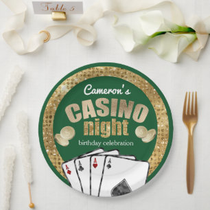 Gold Diamonds Green Casino Night Party Paper Plate
