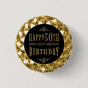 Gold Diamonds Happy 50th Birthday Text 3 Cm Round Badge