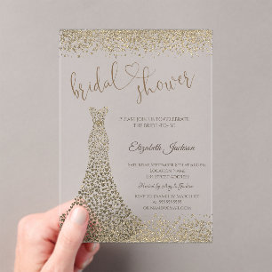 Gold Diamonds Heart Dress Bridal Shower  Acrylic Invitations