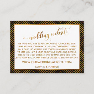 Gold Diamonds Hearts Script Black Wedding Website Enclosure Card