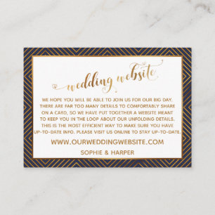 Gold Diamonds Hearts Script Wedding Website Navy Enclosure Card