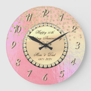 Gold Diamonds Holographic 25th Wedding Anniversary Large Clock