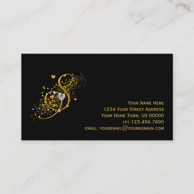 Gold & Diamonds Initial S Stardust Business Card (Front)
