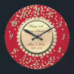 Gold Diamonds Red 25th Wedding Anniversary Large Clock<br><div class="desc">Elegant gold diamonds wedding anniversary clock.</div>