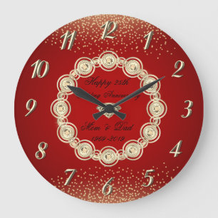 Gold Diamonds Red Gold 50 Wedding Anniversary Large Clock