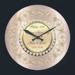 Gold Diamonds Rose Gold 25th Wedding Anniversary Large Clock<br><div class="desc">Elegant gold diamonds on rose gold background.</div>