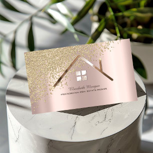 Gold Diamonds Rose Gold Real Estate Agent Business Card