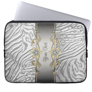 Gold Diamonds Silver Zebra Laptop Sleeve