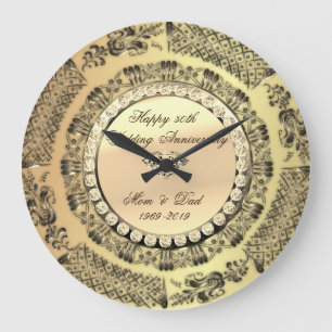 Gold Diamonds,Swirls  25th Wedding Anniversary Large Clock