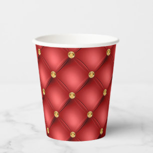 Gold Diamonds Tufted Leather Red Paper Cups Gift