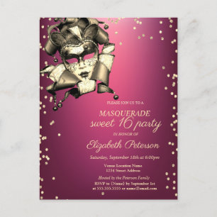 Gold Diamonds,Venice Masque,Purple Sweet 16 Invitation Postcard