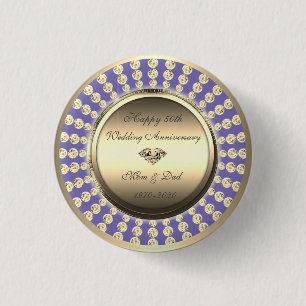 Gold Diamonds Violet 50th Wedding Anniversary 3 Cm Round Badge