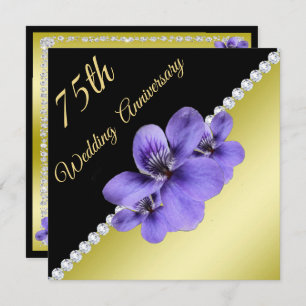 Gold, Diamonds & Violets 75th Wedding Anniversary Invitation