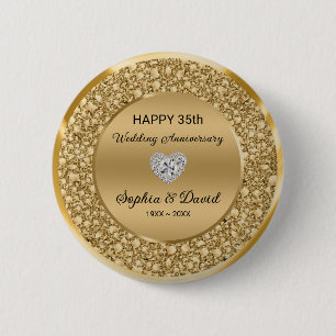 Gold Diamonds Wedding Anniversary  6 Cm Round Badge
