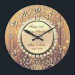 Gold Diamonds Wood 25th Wedding Anniversary Large Clock<br><div class="desc">Elegant gold diamonds wedding anniversary clock.</div>