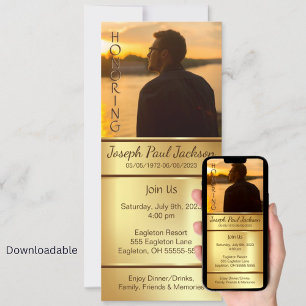 Gold Digital Photo Memorial Invitation