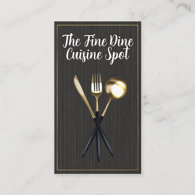 Gold Dinning Utensils Business Card (Front)