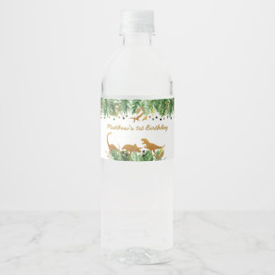 Gold Dinosaur Safari Birthday Water Bottle Label