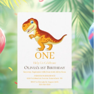 Gold Dinosaur T Rex Invitation 
