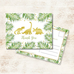 Gold Dinosaur Tropical Baby Shower Thank You Postcard